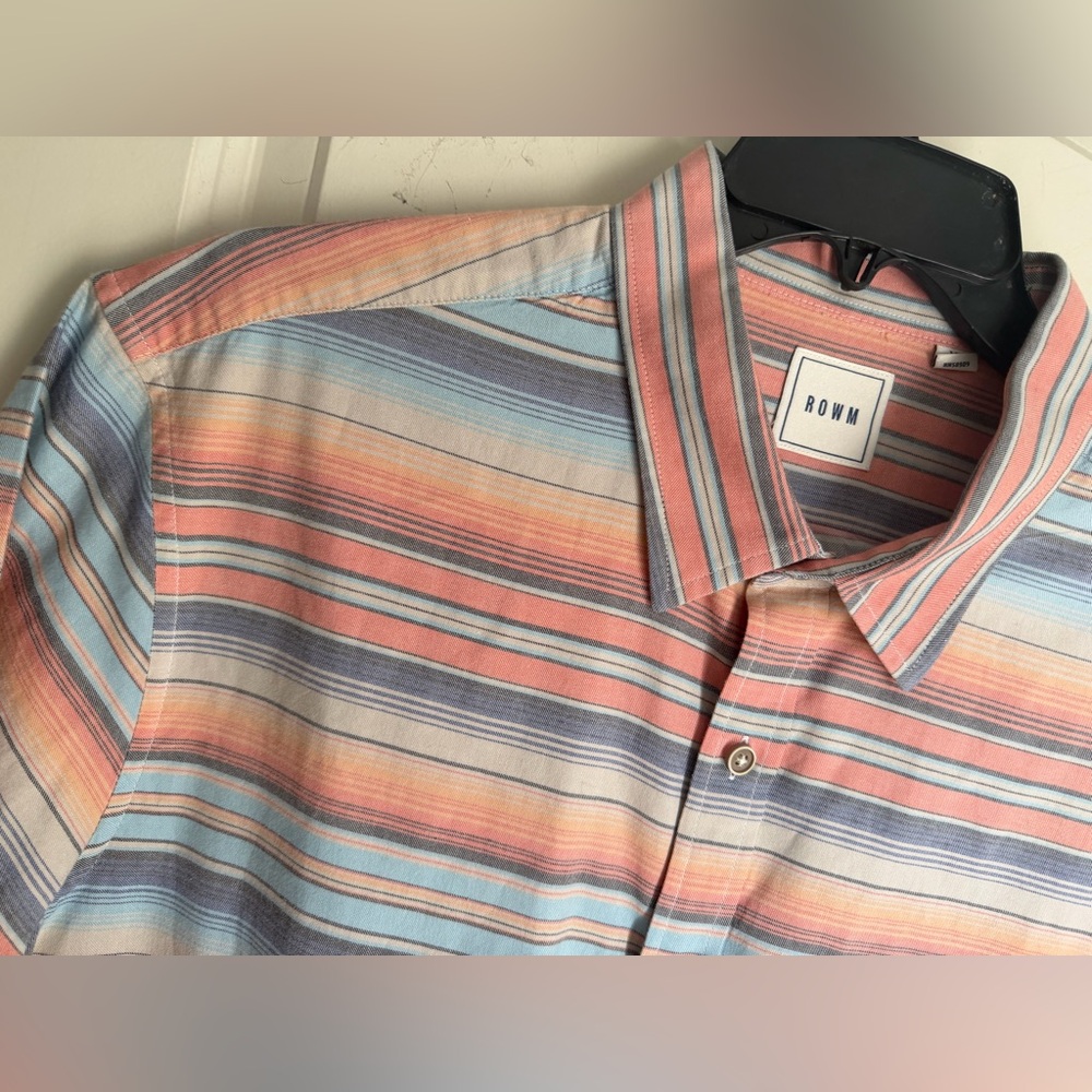 ROWM Men's Short Sleeve Striped Shirt Cotton Multi Color Orange XL zarape print - Picture 7 of 10